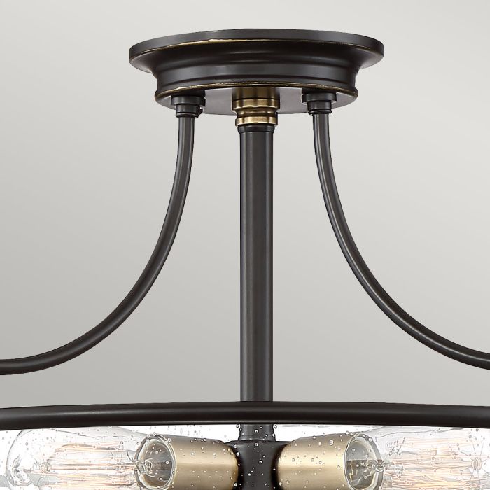 Griffin Ø53 Bronze deckenleuchte Von Elstead Lighting - Den klara bubbelglas-sk&auml;rmen framh&auml;ver ljusk&auml;llorna och ger en bra och fin ljusspridning i rummet.