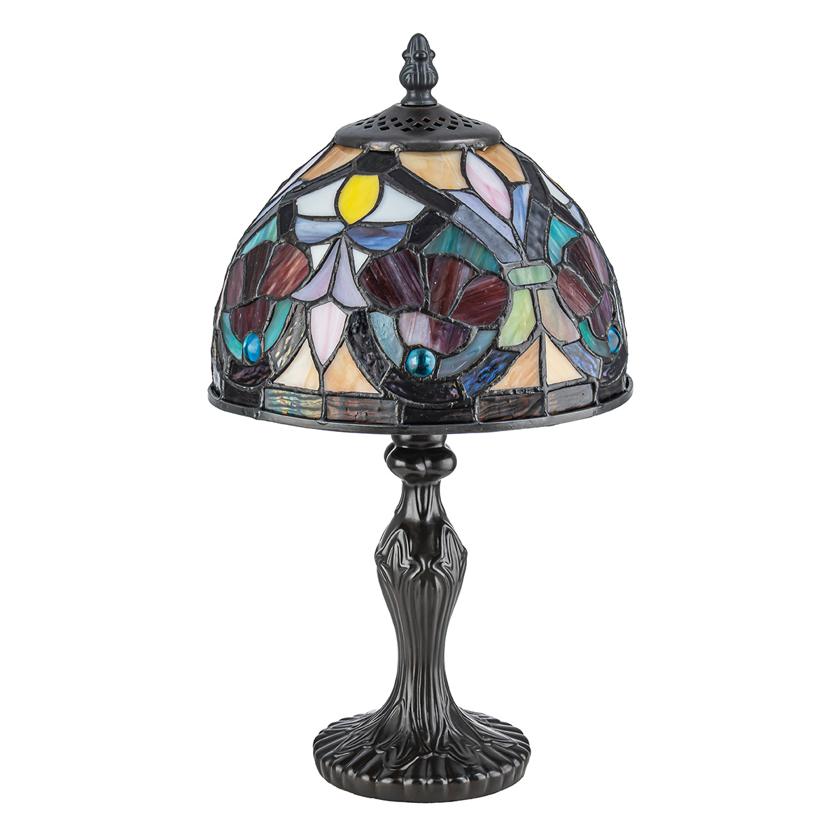 Larissa 37cm Mehrfarbig Von Elstead Lighting - Beim Einschalten der Lampe werden die verschiedenen Farben des Glases hervorgehoben und verbreiten ein warmes und bezauberndes Licht.