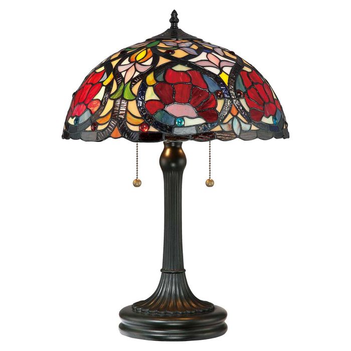 Larissa 58cm Mehrfarbig Von Elstead Lighting - Es ist in satten Juwelentönen und sanften Pastelltönen gestaltet und in einem klassischen Jugendstilmuster angeordnet.