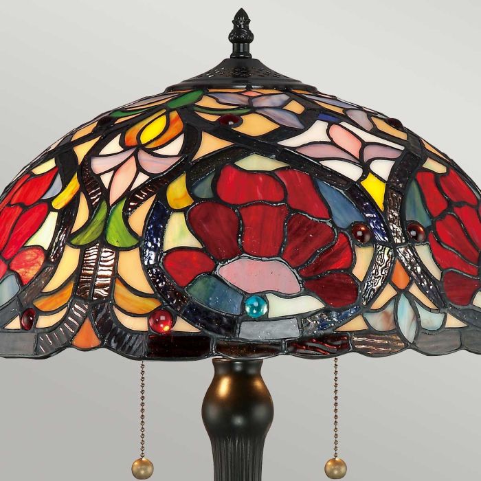 Larissa 58cm Mehrfarbig Von Elstead Lighting - Es ist in satten Juwelentönen und sanften Pastelltönen gestaltet und in einem klassischen Jugendstilmuster angeordnet.