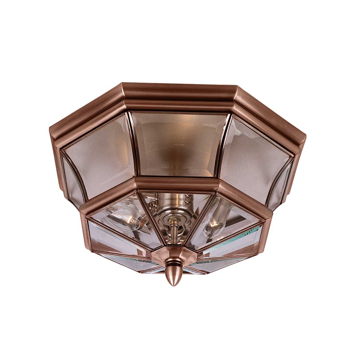 Newbury Kupfer Von Elstead Lighting - Das klassische Design kombiniert mit gealtertem Kupfer und klarem Facettenschliffglas sorgt für einen stilvollen Look, der mit der Zeit wunderschön altert.