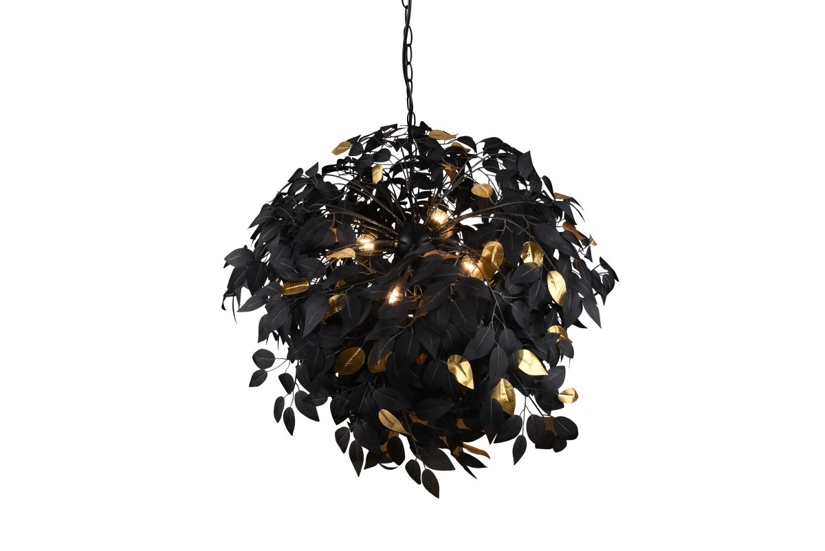 Leavy Ø70 Schwarz hängelampe Von Trio Lighting - Die au&szlig;ergew&ouml;hnliche Pendelleuchte LEAVY ist mit ihren vielen Kunststoffbl&auml;ttern ein Highlight an der Decke und sorgt f&uuml;r eine bezaubernde Atmosph&auml;re im Wohnraum.