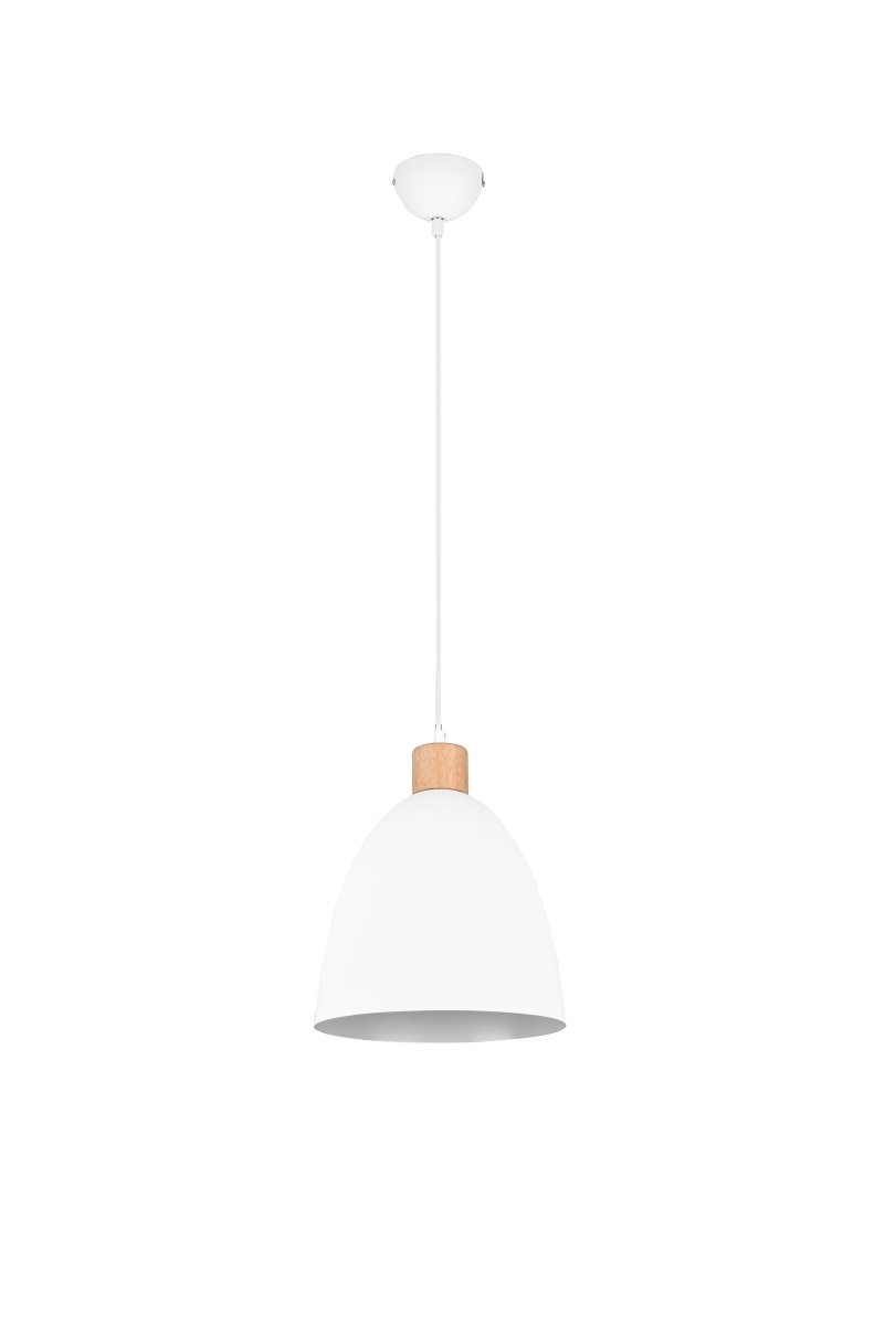 Jagger Ø25 Weiß hängelampe Von Trio Lighting - Die Pendelleuchte Jagger vereint Holz und Metall in einem eleganten Materialmix, der ins Auge fällt und einen spannenden Kontrast erzeugt.