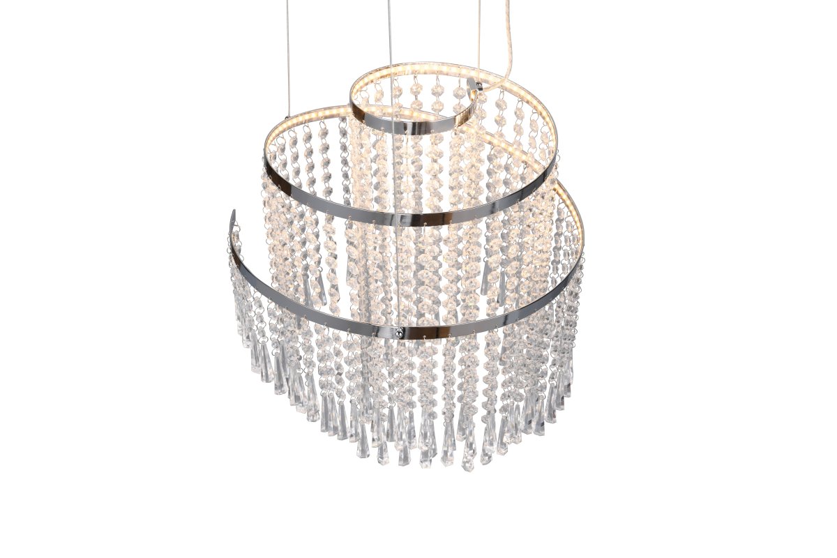 Pomp Ø38 Chrom hängelampe Von Trio Lighting - Das Design der Lampe ist durch chromfarbenes Metall gepr&auml;gt, w&auml;hrend die transparenten Acrylsteine f&uuml;r einen glamour&ouml;sen Stil sorgen, der im Licht brillant funkelt.