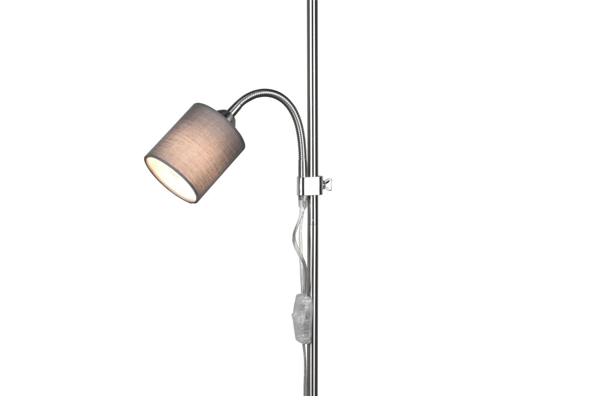 Owen Grau stehlampe Von Trio Lighting - Beide Lichtquellen lassen sich separat steuern und die elegante Kombination aus grauen Lampenschirmen und mattem Nickel macht Owen zu einer stilvollen Erg&auml;nzung f&uuml;r Ihr Zuhause.