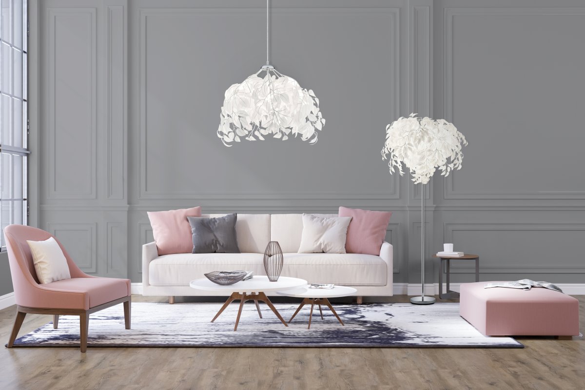 Leavy Weiß stehlampe Von Trio Lighting - Die Stehleuchte Leavy ist mit ihren dekorativen Kunststoffblättern, die ihr einen unverwechselbaren und bezaubernden Stil verleihen, ein einzigartiges und beeindruckendes Highlight in Ihrem Zuhause.