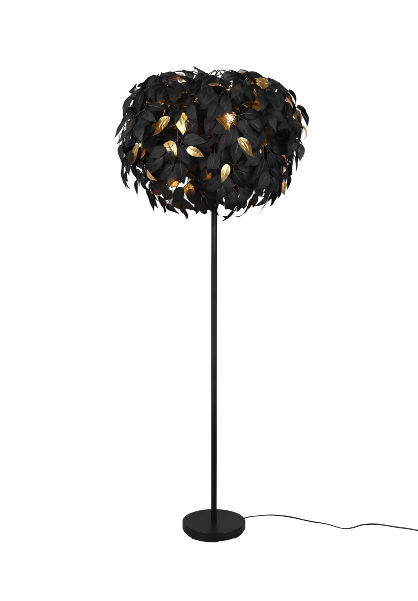 Leavy Schwarz stehlampe Von Trio Lighting - Die Stehleuchte Leavy ist mit ihren dekorativen Kunststoffblättern, die ihr einen unverwechselbaren und bezaubernden Stil verleihen, ein einzigartiges und beeindruckendes Highlight in Ihrem Zuhause.