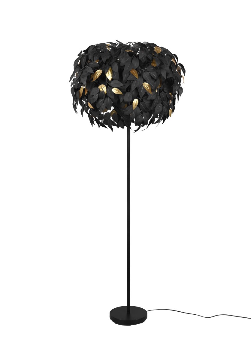 Leavy Schwarz stehlampe Von Trio Lighting - Die Stehleuchte Leavy ist mit ihren dekorativen Kunststoffblättern, die ihr einen unverwechselbaren und bezaubernden Stil verleihen, ein einzigartiges und beeindruckendes Highlight in Ihrem Zuhause.