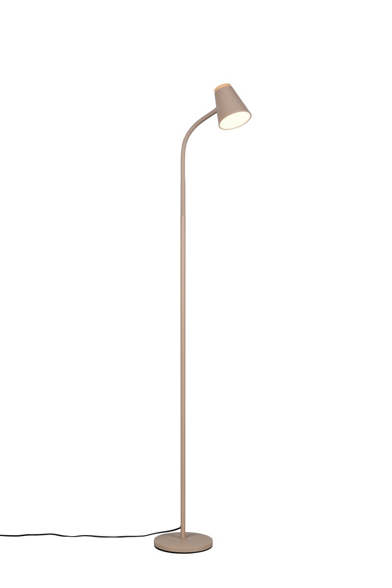 Pongo Beige stehlampe Von Trio Lighting - Ihre schlanke Form und der abgewinkelte Lampenkopf machen Pongo vielseitig und f&uuml;gen sich harmonisch in jedes Zuhause und jeden Einrichtungsstil ein.