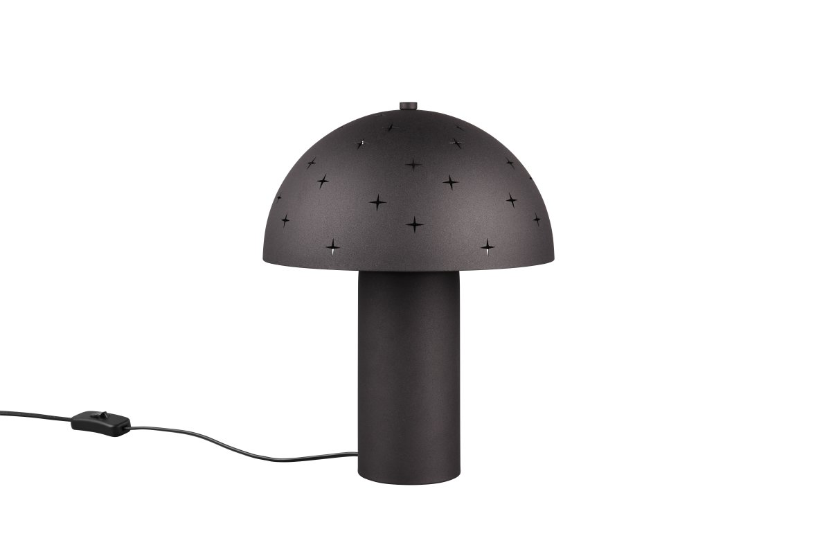 Seta 32cm Schwarz tischlampe Von Trio Lighting - Die Schnitzereien in den Metallschirmen stellen funkelnde Sterne dar und schaffen eine besondere und gem&uuml;tliche Atmosph&auml;re.