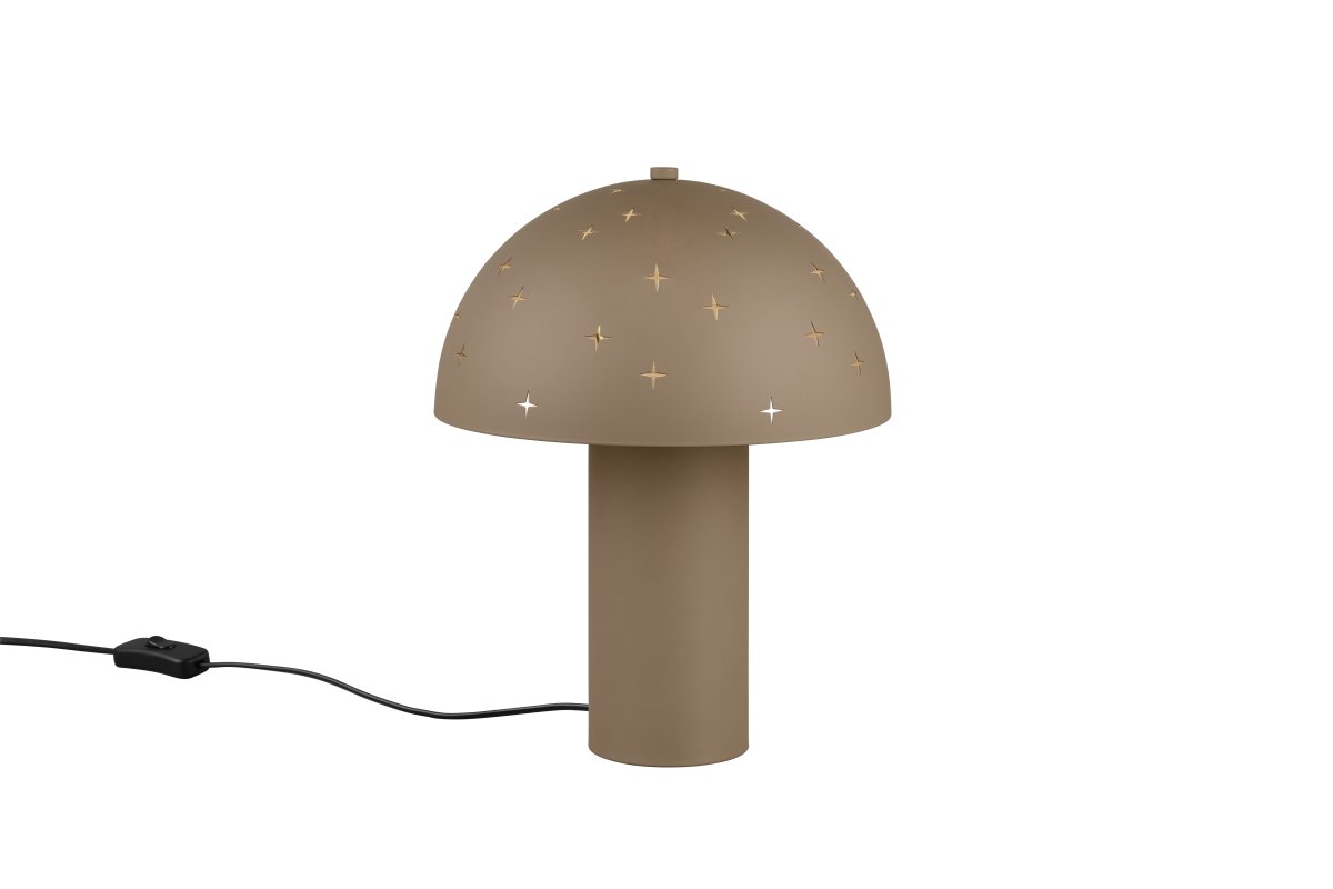 Seta 32cm Greige tischlampe Von Trio Lighting - Die Schnitzereien in den Metallschirmen stellen funkelnde Sterne dar und schaffen eine besondere und gem&uuml;tliche Atmosph&auml;re.