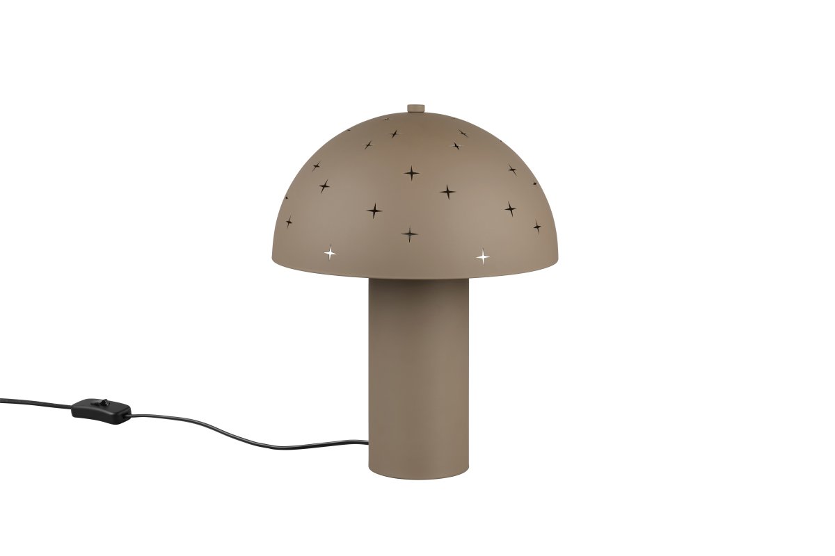 Seta 32cm Greige tischlampe Von Trio Lighting - Die Schnitzereien in den Metallschirmen stellen funkelnde Sterne dar und schaffen eine besondere und gem&uuml;tliche Atmosph&auml;re.