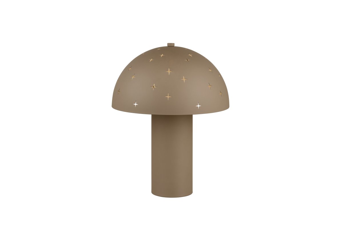 Seta 32cm Greige tischlampe Von Trio Lighting - Die Schnitzereien in den Metallschirmen stellen funkelnde Sterne dar und schaffen eine besondere und gem&uuml;tliche Atmosph&auml;re.