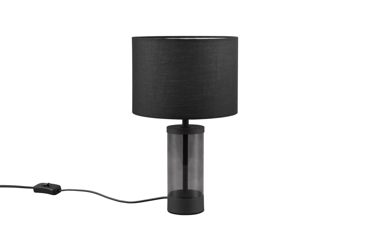 Grazia 34cm Schwarz tischlampe Von Trio Lighting - Die Tischleuchte Grazia kombiniert einen eleganten Stoffschirm mit einem stilvollen zylindrischen Fuß aus Glas und Metall und vermittelt so einen harmonischen und edlen Eindruck.