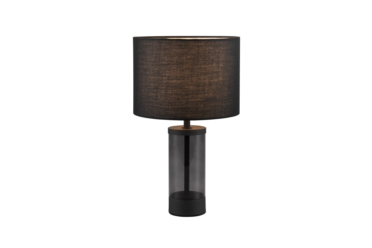 Grazia 34cm Schwarz tischlampe Von Trio Lighting - Die Tischleuchte Grazia kombiniert einen eleganten Stoffschirm mit einem stilvollen zylindrischen Fuß aus Glas und Metall und vermittelt so einen harmonischen und edlen Eindruck.