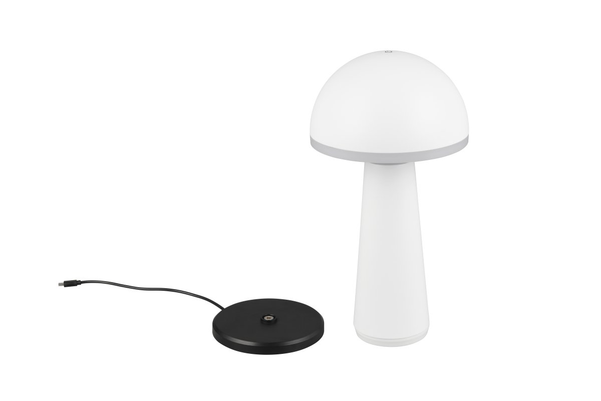 Fungo 30cm Weiß tragbare Von Trio Lighting - Mit Touch-Funktion zur Dimmbarkeit und einstellbaren Lichtfarbe sowie separater Ladestation ist sie eine flexible Lichtquelle für drinnen und draußen.