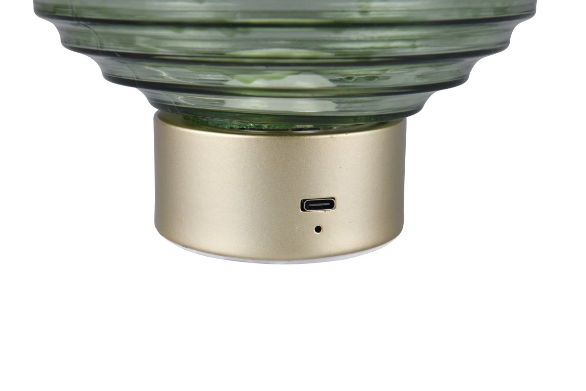 Earl 14cm Grün tragbare Von Trio Lighting - Am Lampenfuß befindet sich ein Touch-Dimmer, mit dem Sie die Helligkeit bequem in drei Stufen anpassen können.