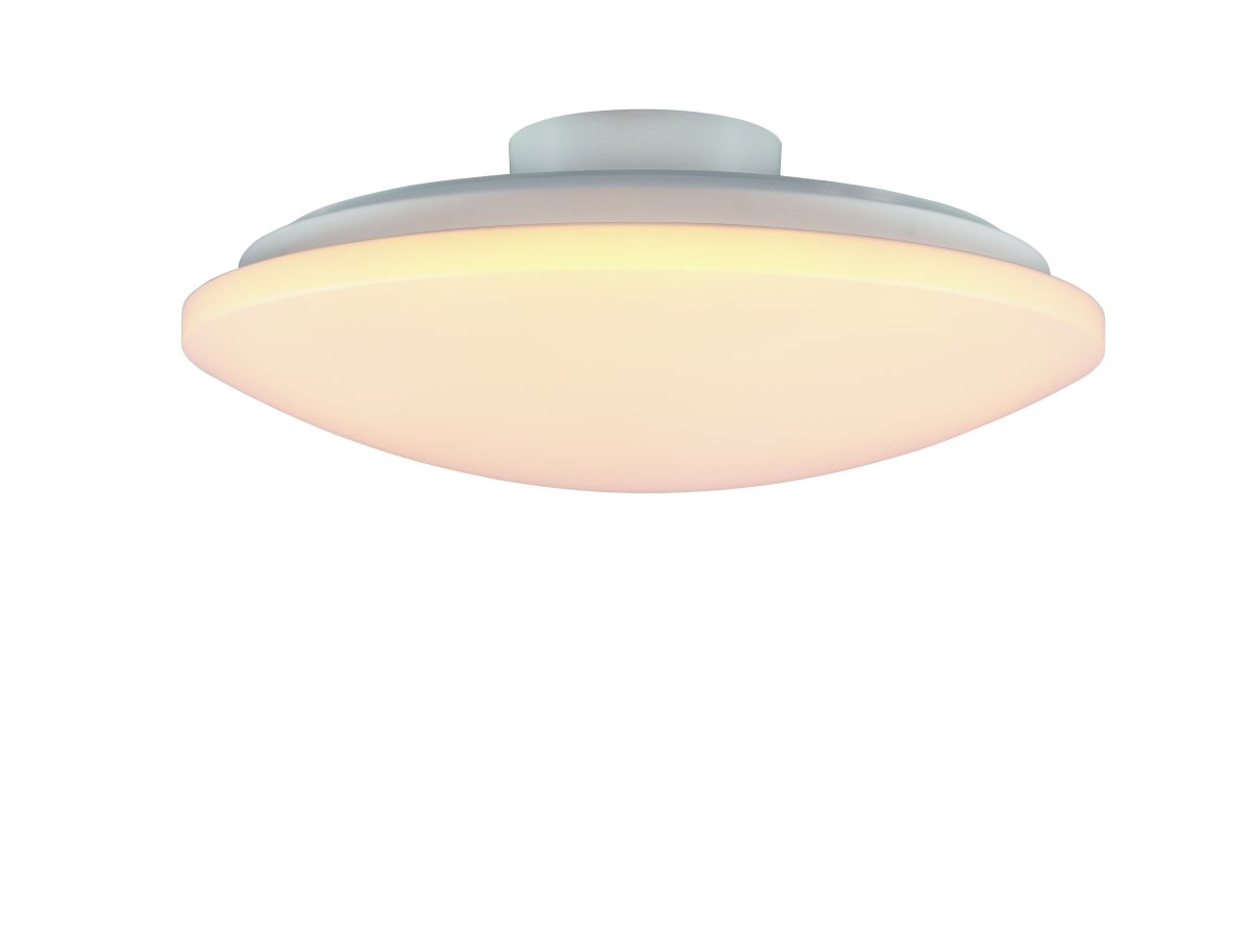 Prodo Ø50 Weiß deckenleuchte Von Trio Lighting - Die integrierte Beleuchtung ist dimmbar und die Farbtemperatur l&auml;sst sich mit der mitgelieferten Fernbedienung einstellen.