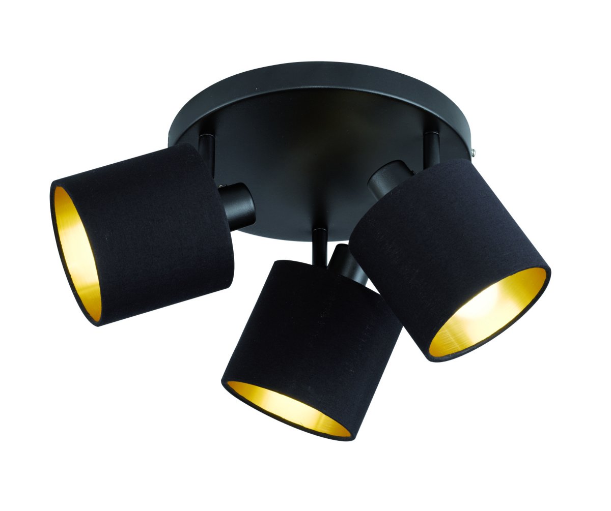 Tommy 3 Schwarz spotlight Von Trio Lighting - Der Strahler Tommy vereint Stil und Funktion mit seinen drei Textilschirmen, die ein gemütliches, wohnliches Licht verbreiten.