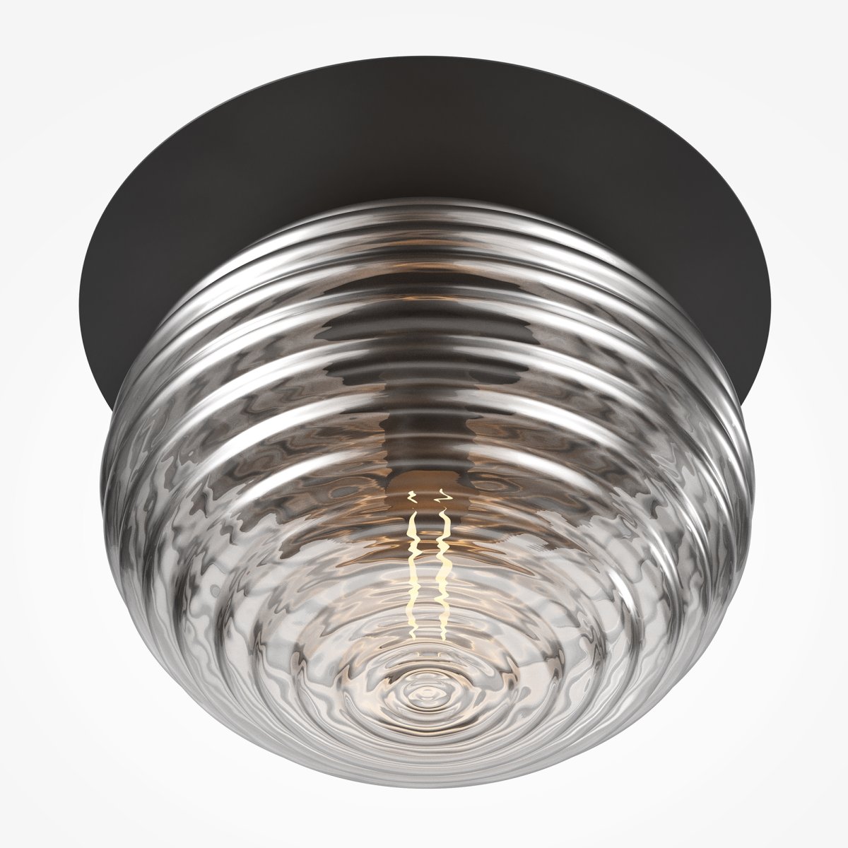 Reels Ø35 Schwarz deckenleuchte Von Maytoni - Reels Plafond ist eine Deckenleuchte aus Metall mit einem Rauchglasschirm in einem eleganten Spiralrelief.