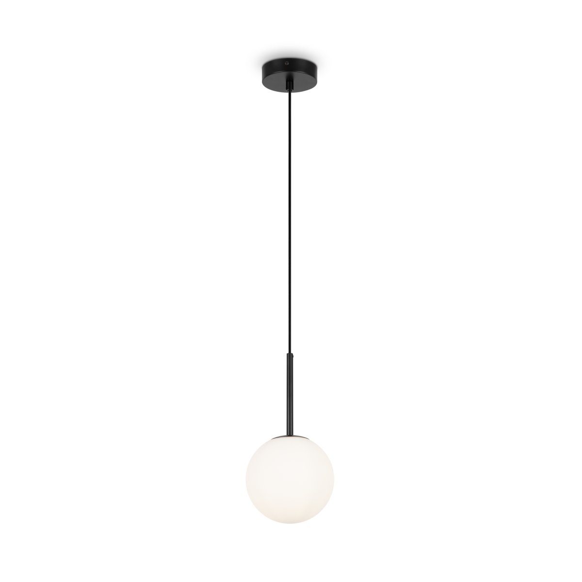 Basic form Ø15 Schwarz hängelampe Von Maytoni - Mit ihrer weichen Opalglaskugel und einem schlanken Metallgehäuse in schwarzem Finish spendet die Lampe ein schönes und angenehmes Licht, das sowohl in moderne als auch in klassische Einrichtungsstile perfekt passt.