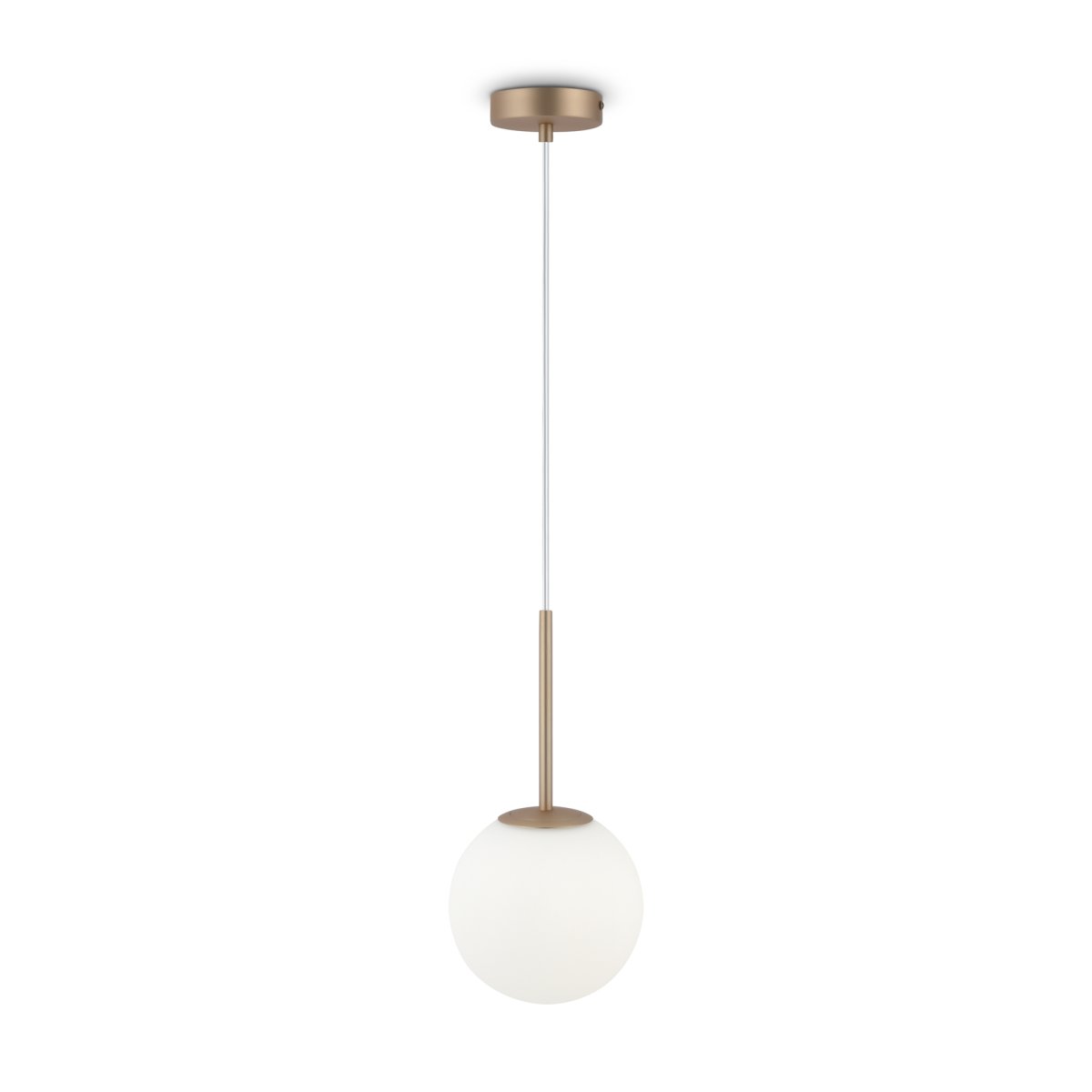 Basic form Ø18 Gold hängelampe Von Maytoni - Mit ihrer weichen Opalglaskugel und einem schlanken Metallgehäuse in Goldoptik spendet die Lampe ein schönes und angenehmes Licht, das sowohl in moderne als auch in klassische Einrichtungsstile perfekt passt.