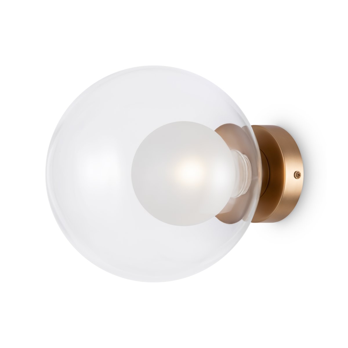 Basic form Ø20 Gold wandlampe Von Maytoni - Mit einem runden, klaren Glasschirm und einem goldenen Sockel spendet die Lampe ein weiches und warmes Licht, das eine einladende Atmosphäre schafft.