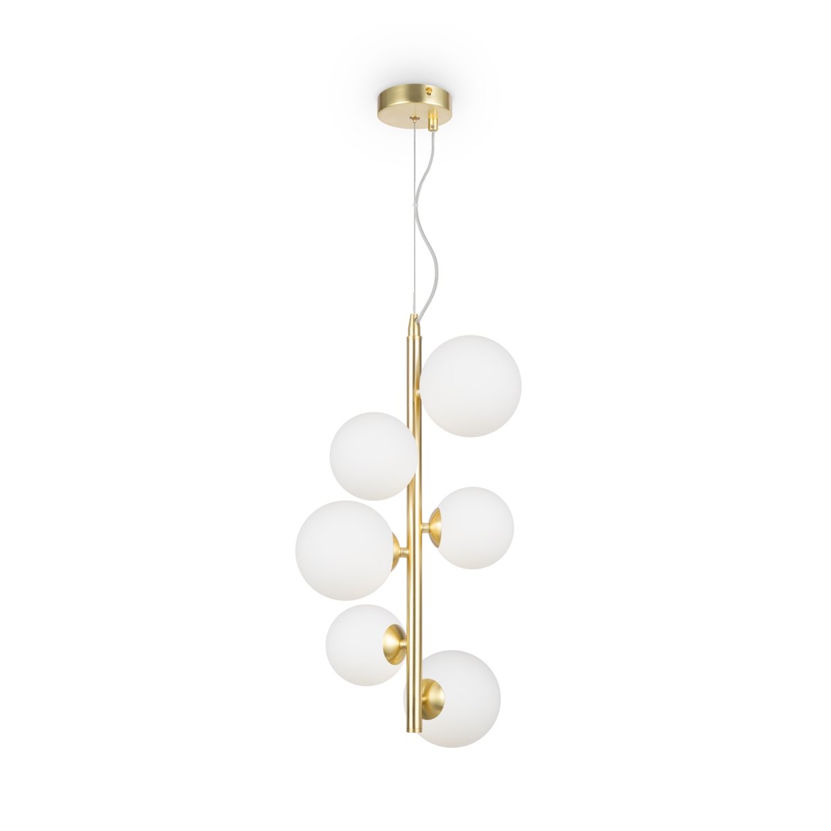 Dallas Ø30 Gold hängelampe Von Maytoni - Ihr einzigartiges Design mit runden Glaskuppeln in verschiedenen Richtungen erzeugt ein dramatisches und elegantes Lichtspiel, das den Raum mit Wärme und Charakter erfüllt.