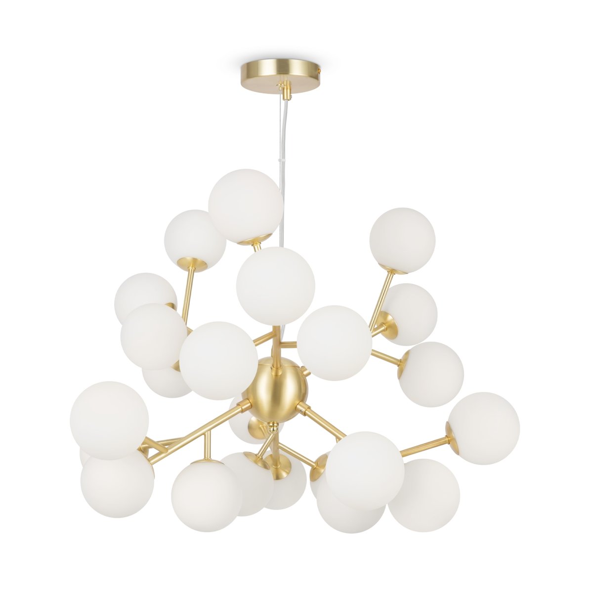 Dallas Ø65 Gold hängelampe Von Maytoni - Ihr einzigartiges Design mit runden Glaskuppeln in verschiedenen Richtungen erzeugt ein dramatisches und elegantes Lichtspiel, das den Raum mit W&auml;rme und Charakter erf&uuml;llt.
