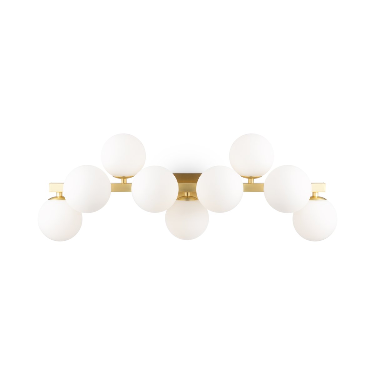Dallas 65cm Gold wandlampe Von Maytoni - Ihr einzigartiges Design mit runden Glaskuppeln in verschiedenen Richtungen erzeugt ein dramatisches und elegantes Lichtspiel, das den Raum mit W&auml;rme und Charakter erf&uuml;llt.