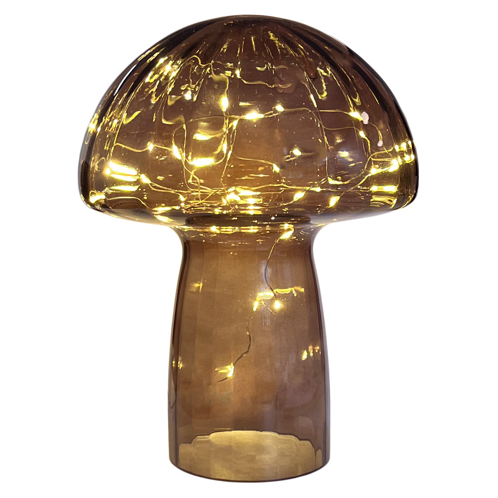 Mushroom 23cm Kastanienbraun tischlampe Von Pixie Design - Sie ist mit einem Timer und einem praktischen 5-Stufen-Dimmer ausgestattet, um das Licht bedarfsgerecht anzupassen und eignet sich somit sowohl perfekt als Arbeitsbeleuchtung als auch als gem&uuml;tliche Abendbeleuchtung.