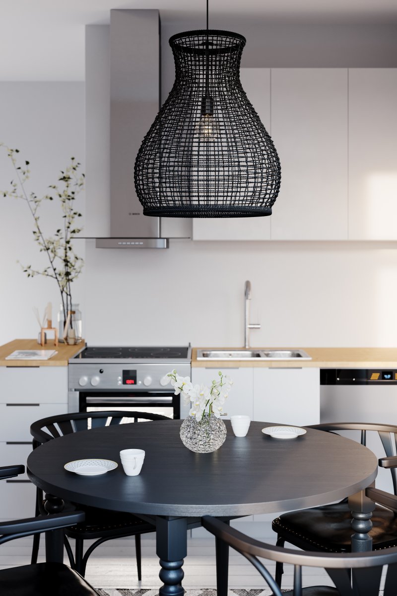 Seagrass Ø50 Schwarz hängelampe Von By Rydéns - Das schwarze Textilkabel ist 120 Zentimeter lang und die Lampe lässt sich heben und senken.