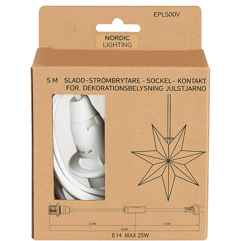 Kabelsatz für Weihnachtsstern 5 m mit Schalter und Stecker Weiß Von Nordic Lighting - Der Kabelst&auml;nder ist mit einem Netzschalter zum einfachen Ein- und Ausschalten und einem Stecker ausgestattet, der den Anschluss einfach und bequem macht.