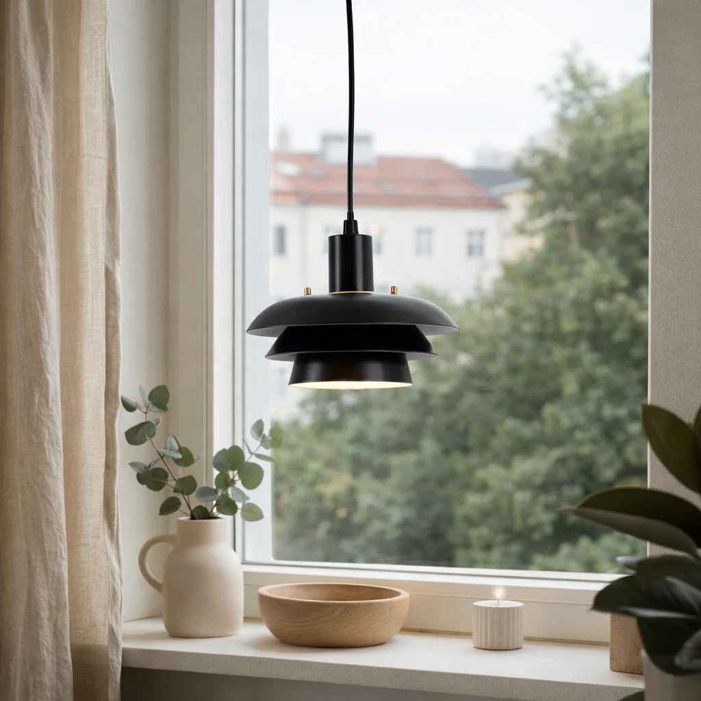 Stealth Ø20 Schwarz fensterlampe Von Nordic Lighting - F&uuml;r eine individuelle Gestaltung wird Stealth mit zwei Detailsets geliefert: Kn&ouml;pfe und Ring in Messing- und Schwarz-Optik.