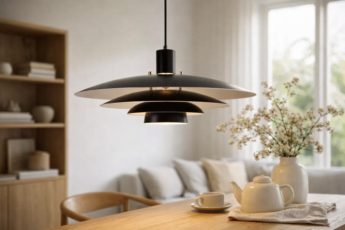 Stealth Ø50 Schwarz hängelampe Von Nordic Lighting - Die Leuchte wird mit zwei Sets an Details geliefert &ndash; Kn&ouml;pfen und Ringen in Messing und Schwarz &ndash; sodass Sie den gew&uuml;nschten Ausdruck w&auml;hlen und das Design an Ihre Einrichtung anpassen k&ouml;nnen.