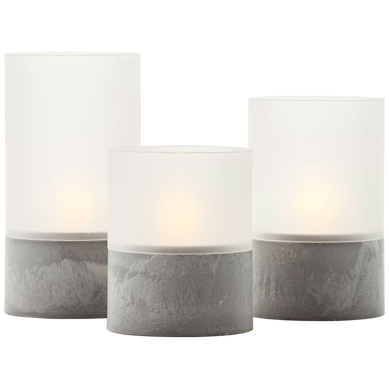 Bougie 3er-Pack Grau/Weiß Von Brilliant - Bougie LED-Kerzen im 3er-Pack sind eine stilvolle Beleuchtungsl&ouml;sung, die sowohl drinnen als auch drau&szlig;en eine warme und gem&uuml;tliche Atmosph&auml;re schafft.