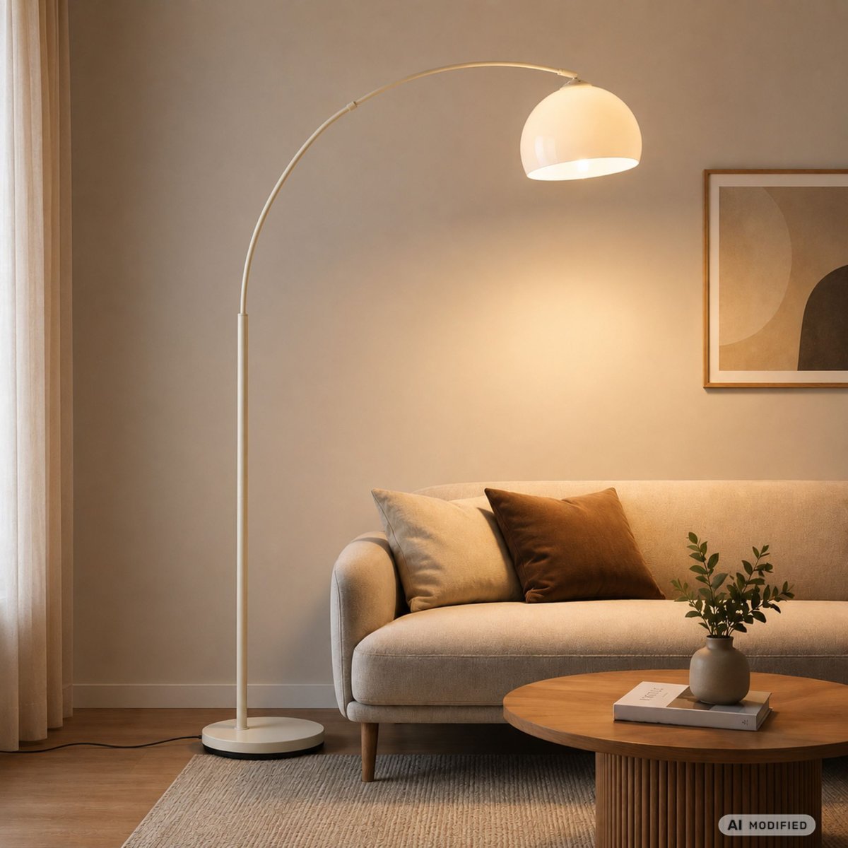 Vessa Beige stehlampe Von Brilliant - Die stilvolle Stehleuchte Vessa aus beigefarbenem Metall mit wei&szlig;em Kunststoffschirm verleiht der Lampe eine sanfte und elegante Ausstrahlung.