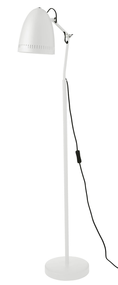 Dynamo 1 Weiß stehlampe Von Superliving - Der klassische Schirm mit dekorativen L&ouml;chern sorgt f&uuml;r eine angenehme Lichtverteilung, w&auml;hrend die Arme mit zwei Fl&uuml;gelschrauben die Ausrichtung und Fixierung der Leuchte in der gew&uuml;nschten Position erleichtern.