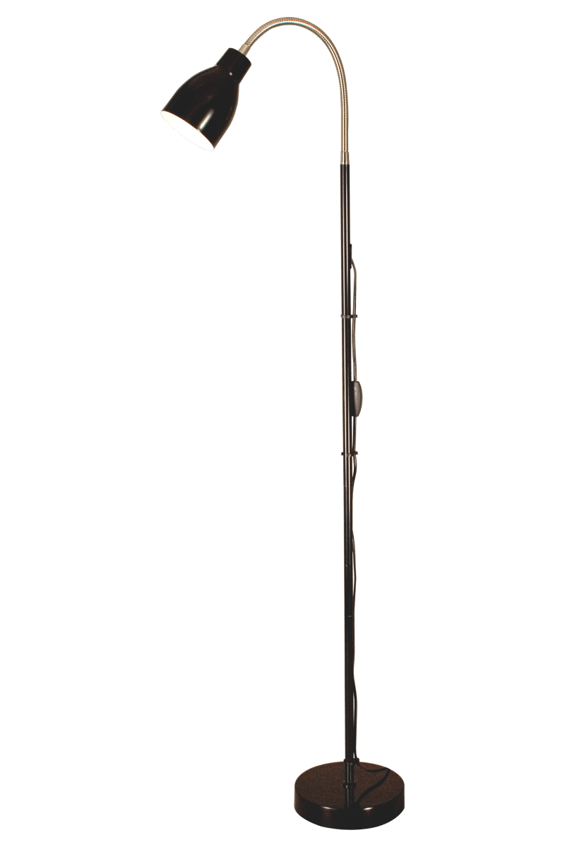 Sarek Schwarz stehlampe Von Aneta Lighting - Sarek ist eine stilvolle Stehlampe aus mattschwarzem Metall mit einem verchromten Flexarm zur einfachen Ausrichtung des Lichts.
