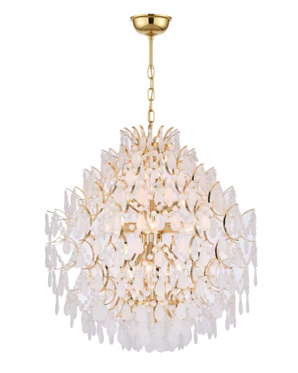 Palais Ø58 Gold kristall Von Lampan - Die Leuchte ist mit mattierten Prismen bedeckt, die f&uuml;r ein sanftes, vertr&auml;umtes Lichtspiel sorgen und eine exklusive Atmosph&auml;re im Raum schaffen.