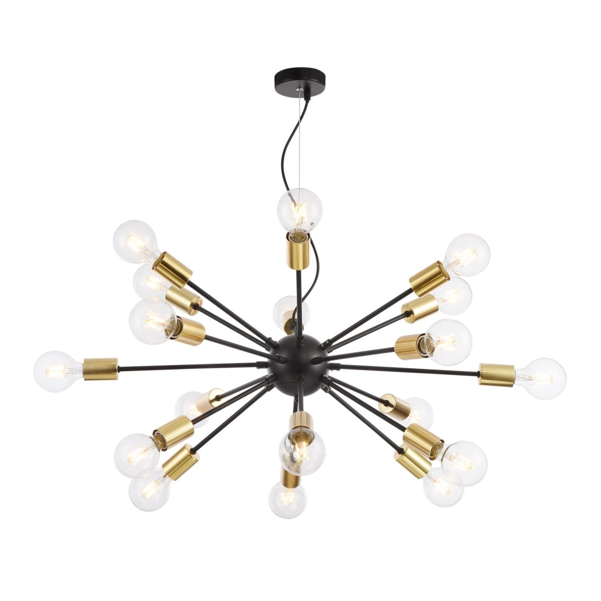 Jackson Ø98 Schwarz hängelampe Von Maytoni - Mit ihren 18 Armen, die mit großen freiliegenden Lichtquellen geschmückt sind, erzeugt die Lampe einen dramatischen und dynamischen Ausdruck im Raum.