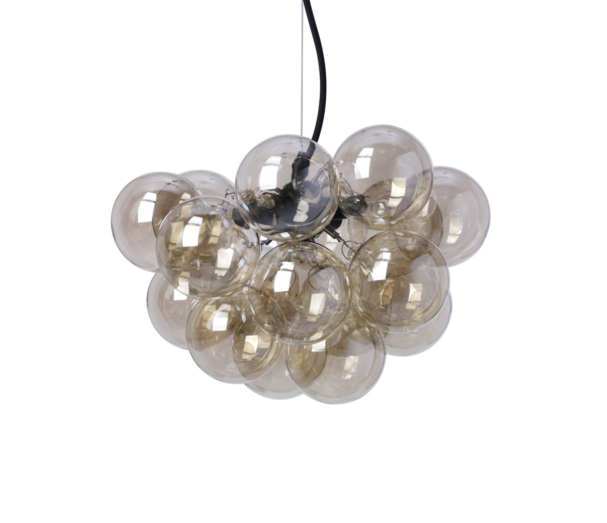 Monaco Ø40 Bernstein hängelampe Von Lampan - Zentral in der Lampe befinden sich vier Lichtquellen, die im eingeschalteten Zustand durch die Glaskuppeln f&uuml;r ein weiches und angenehmes Licht sorgen.