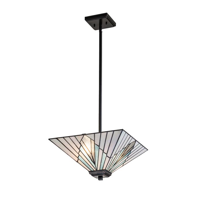 Alderley 38cm Mehrfarbig Von Elstead Lighting - Wenn die Lampe eingeschaltet ist, haben die blauen Glasplatten eine schöne Aquamarinfarbe, während die strukturierten Platten funkeln.