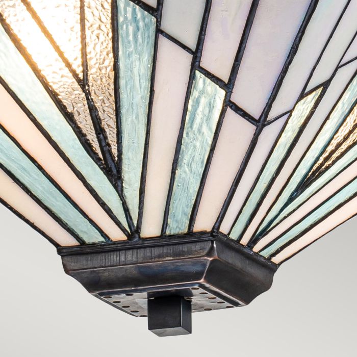 Alderley 38cm Mehrfarbig Von Elstead Lighting - Wenn die Lampe eingeschaltet ist, haben die blauen Glasplatten eine schöne Aquamarinfarbe, während die strukturierten Platten funkeln.