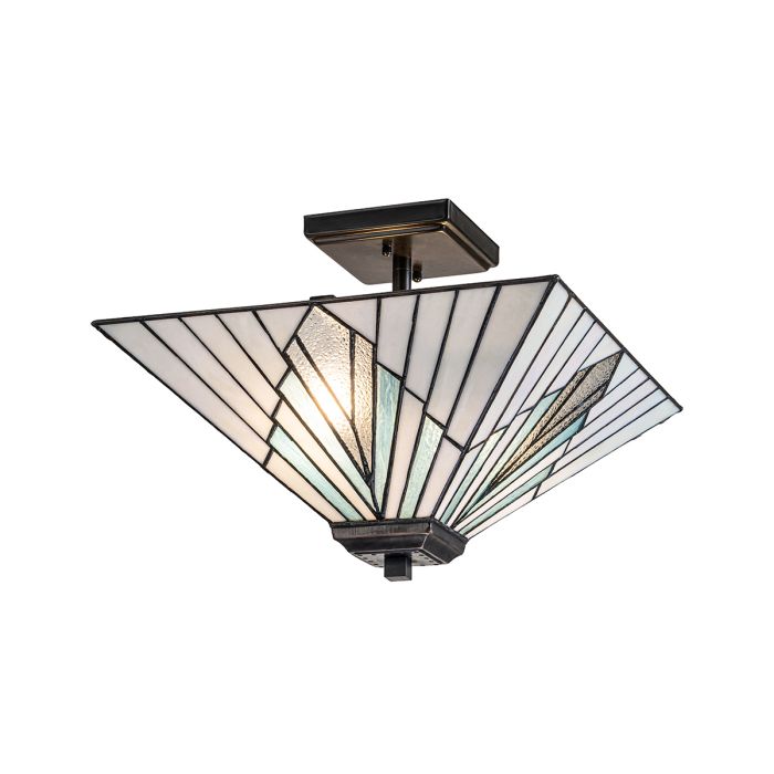 Alderley 38cm Mehrfarbig Von Elstead Lighting - Wenn die Lampe eingeschaltet ist, haben die blauen Glasplatten eine schöne Aquamarinfarbe, während die strukturierten Platten funkeln.