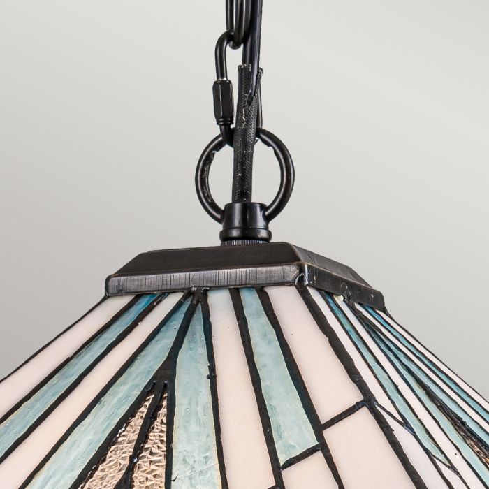 Alderley 38cm Mehrfarbig Von Elstead Lighting - Die Glasplatten haben eine schöne Aquamarinfarbe, während die strukturierten Platten funkeln.