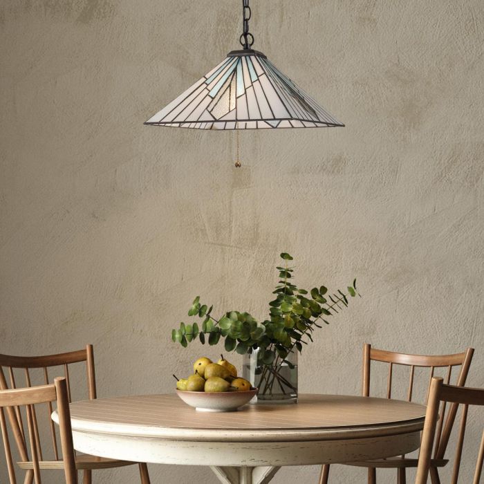 Alderley 38cm Mehrfarbig Von Elstead Lighting - Die Glasplatten haben eine schöne Aquamarinfarbe, während die strukturierten Platten funkeln.