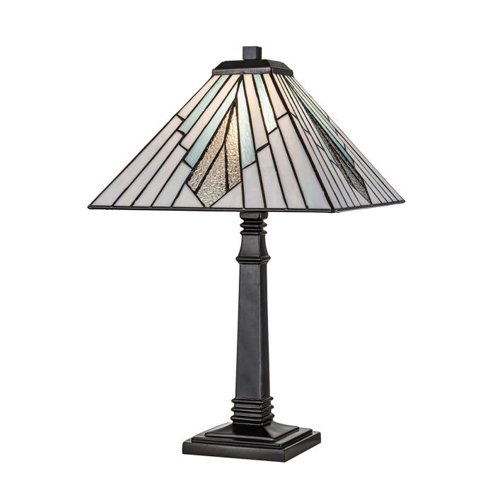 Alderley 50cm Mehrfarbig Von Elstead Lighting - Wenn die Lampe eingeschaltet ist, haben die blauen Glasplatten eine schöne Aquamarinfarbe, während die strukturierten Platten funkeln.