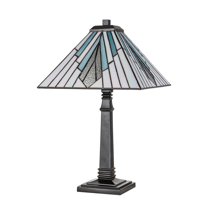Alderley 50cm Mehrfarbig Von Elstead Lighting - Wenn die Lampe eingeschaltet ist, haben die blauen Glasplatten eine schöne Aquamarinfarbe, während die strukturierten Platten funkeln.
