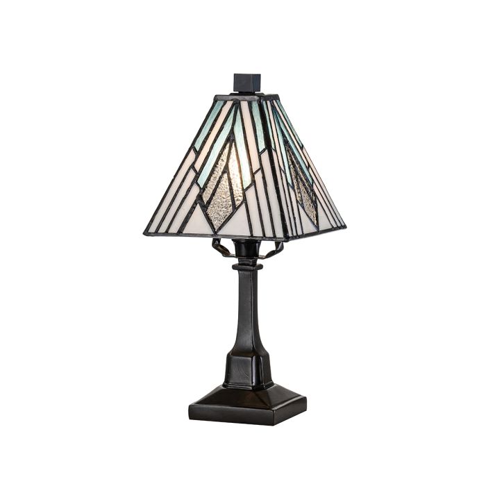 Alderley 32cm Mehrfarbig Von Elstead Lighting - Wenn die Lampe eingeschaltet ist, haben die blauen Glasplatten eine schöne Aquamarinfarbe, während die strukturierten Platten funkeln.